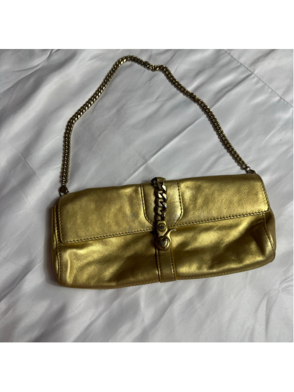 Women's Y2K Juicy Couture Gold Leather Clutch Shoulder Bag, One Size